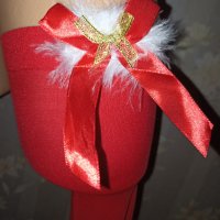 Нови секси плътни коледни червени чорапи с  пухче и панделка , снимка 1 - Бельо - 42603503