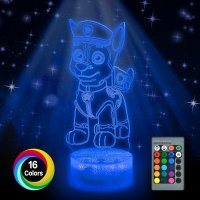 3D LED Paw Patrol илюзионна лампа, 3 плаки, 16 променящи се цвята, снимка 10 - Настолни лампи - 44224510