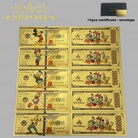 Сет 5 бр. Американски долар на Дисни - златно фолио, снимка 1 - Други ценни предмети - 36015430