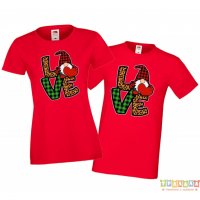 Tениски за влюбени двойки Свети Валентин Love Gnomes, снимка 2 - Тениски - 35717314
