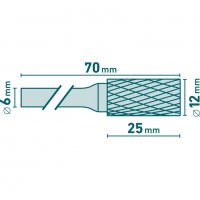 Шлайфгрифер борфреза карбидна цилиндрична челна Ø12x25mm, опашка Ø6mm, средни насечки, снимка 3 - Други инструменти - 34111256