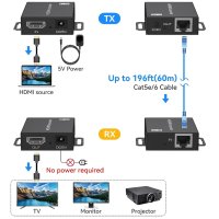 60 м HDMI екстендър, CAT6 CAT7 Ethernet to HDMI конвертор, снимка 3 - Друга електроника - 42109756