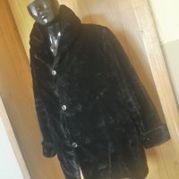 Черно пухено палто с къс косъм тип мечка с копчета ХЛ+, снимка 2 - Палта, манта - 25725192