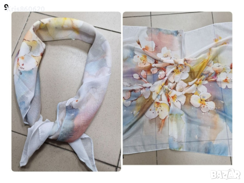 Красив дамски шал в различни принтове 70/70см, 100% памук, снимка 1