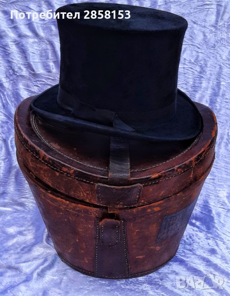 Черен бобър цилиндър Joshua Turner с оригинална кожена кутия, снимка 1