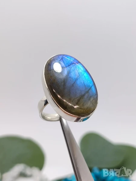 Космически сребърен пръстен с голям лабрадорит , снимка 1