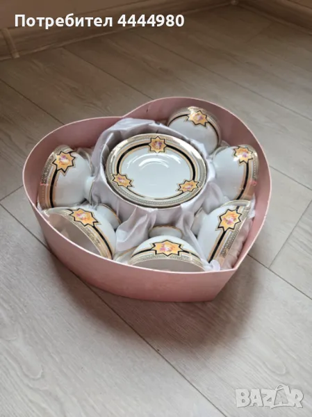 Сервиз/комплект от 6 чаши с чинийки за кафе или чай от слонова кост, снимка 1