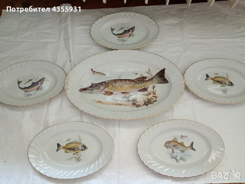 стар български порцелан рибен сервиз стар порцелан сервиз за риба, снимка 1