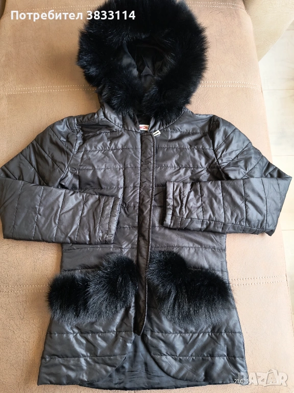 Дамско яке черен шушляк с естествен косъм, снимка 1