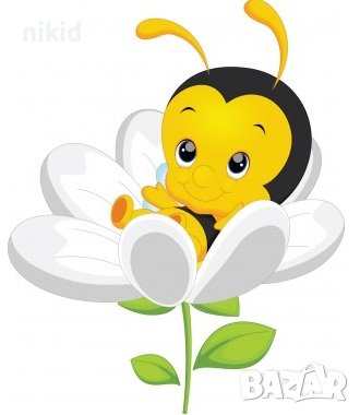 Пчела Пчеличка в цвете малък самозалепващ стикер лепенка за стена мебел детска стая и др, снимка 1