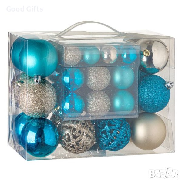 50 броя Комплект коледни топки, Тюркоаз и Шампанско в 3 размера, снимка 1