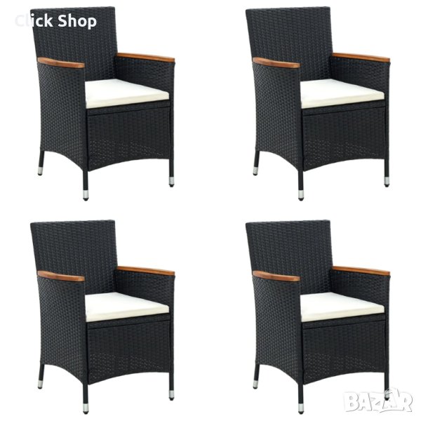 Градински трапезни столове, 4 бр, полиратан, черни, снимка 1