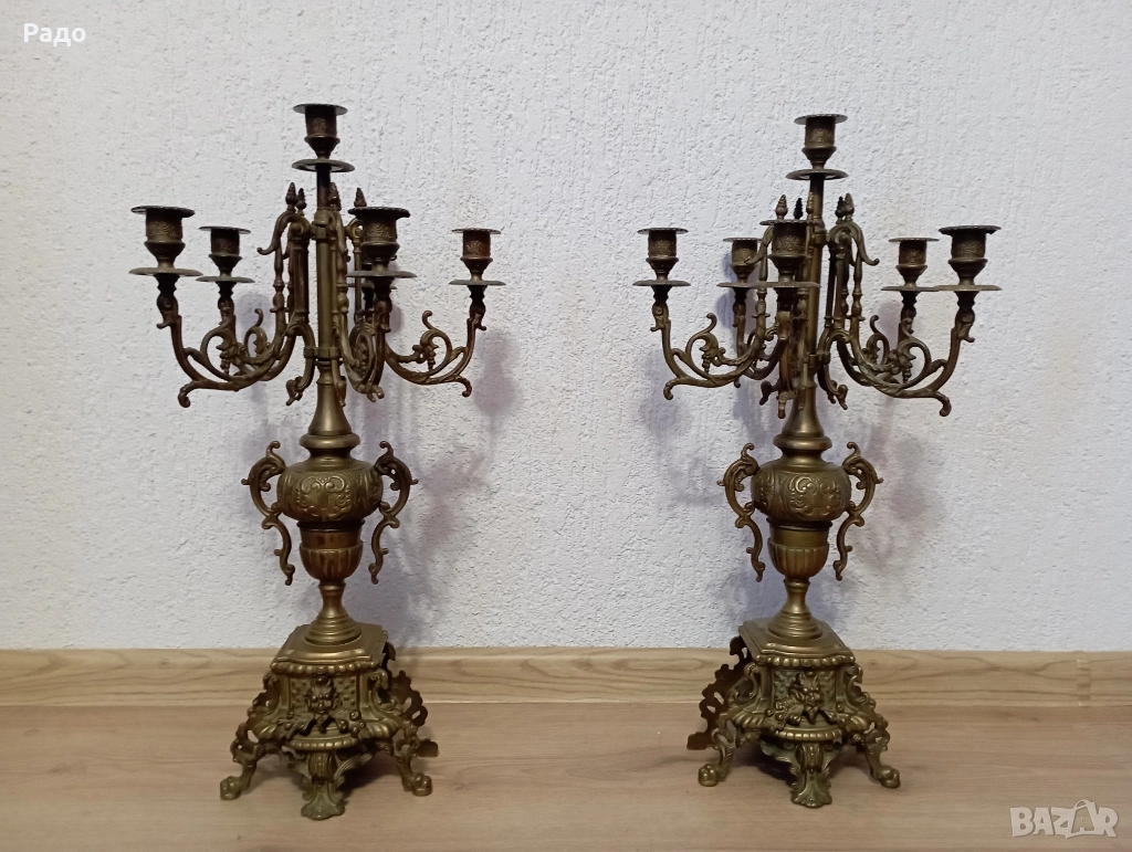 Комплект от два много големи масивни бронзови свещника - свещник, снимка 1