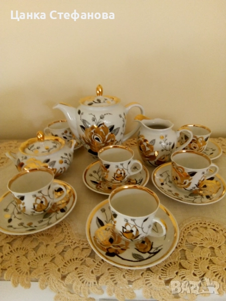 За ценители на руският порцелан, пълен сервиз за кафе,, Золотая роза,,, снимка 1