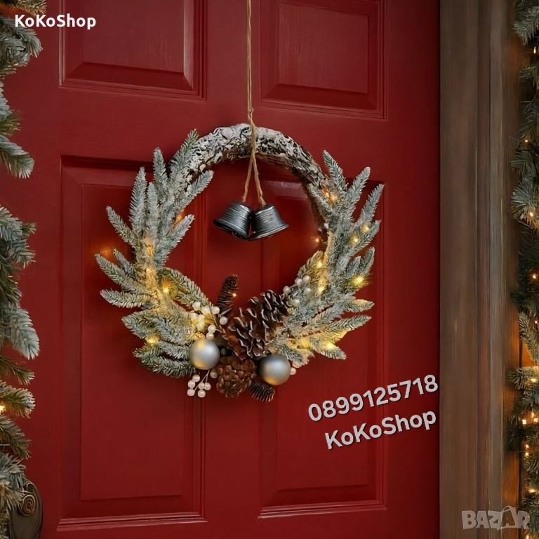 Светещ коледен венец 60  см./коледен венец с LED светлини/венец за коледна украса, снимка 1