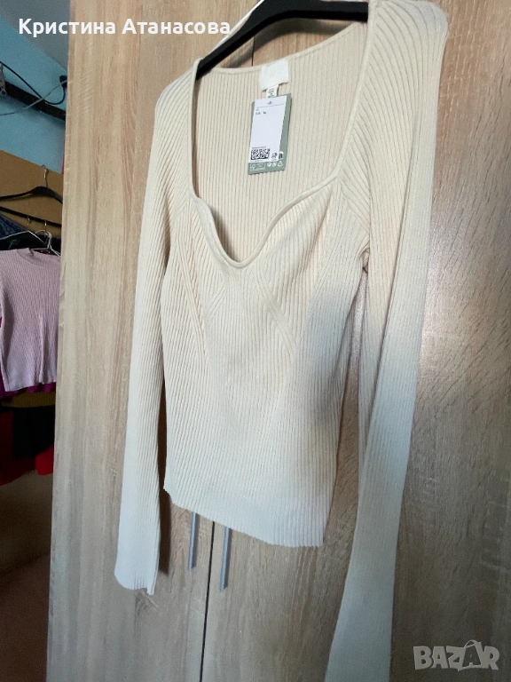 Дамска блуза рипс с деколте, снимка 1