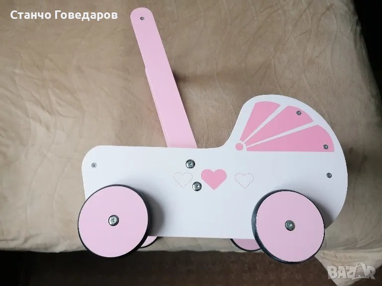 Детска дървена бебешка количка за кукли , снимка 1