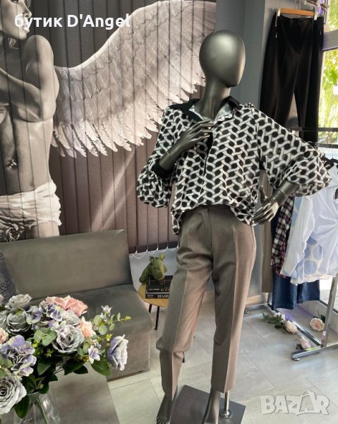 Класически панталон в сив цвят и с ластик на талията, снимка 1