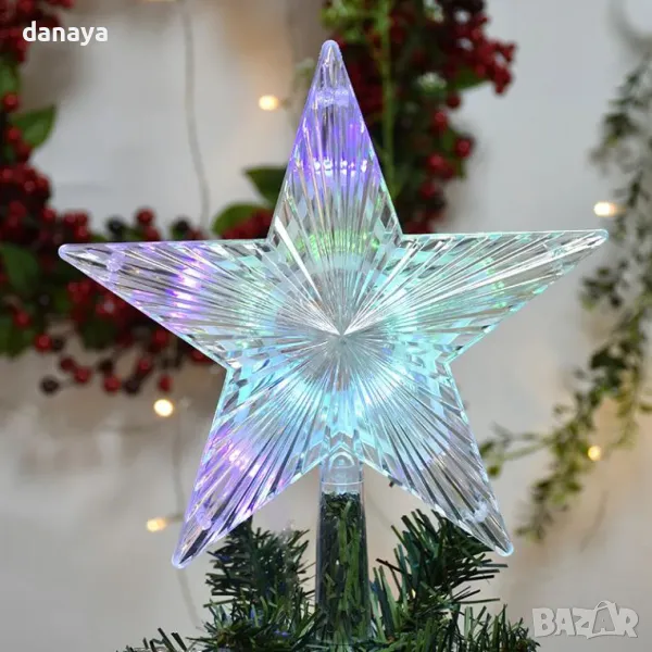 5498 Светеща коледна звезда за елха връх за елха звезда, 14 см, снимка 1