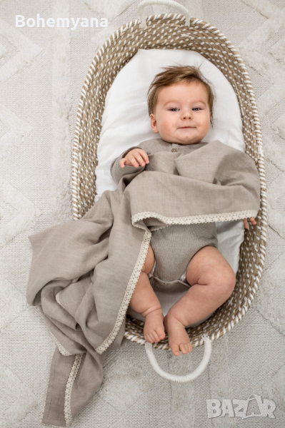 Babyly ленено одеяло пелена 100 х 100 см – бежово, снимка 1