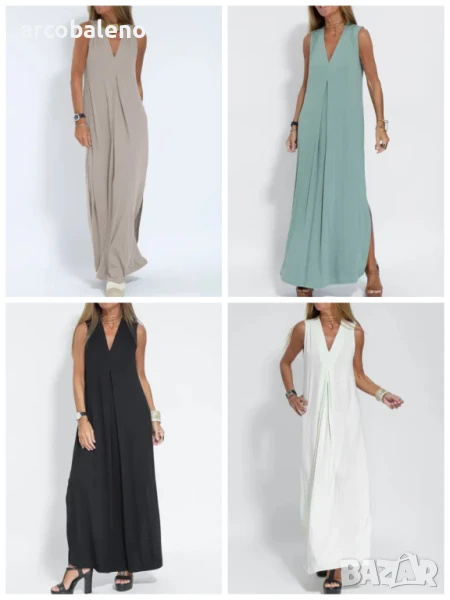 Дамска дълга лятна рокля с V-образно деколте, 4цвята , снимка 1