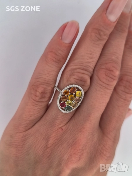 СРЕБЪРЕН ПРЪСТЕН С МНОГОЦВЕТЕН ТУРМАЛИН, снимка 1