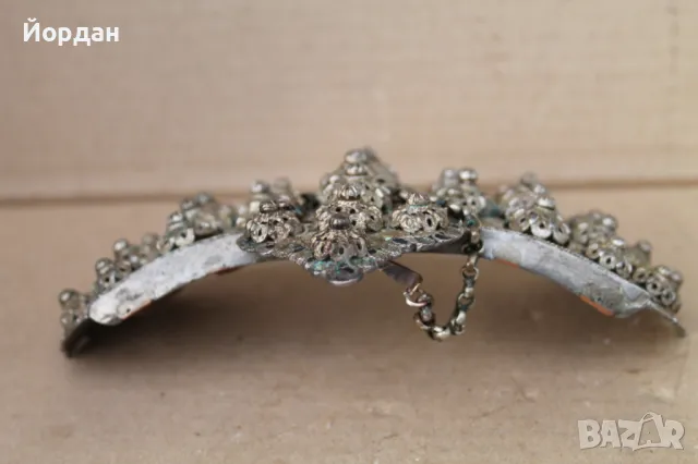 Сребърна пафта със зелен и черен емайл, снимка 11 - Антикварни и старинни предмети - 47281998