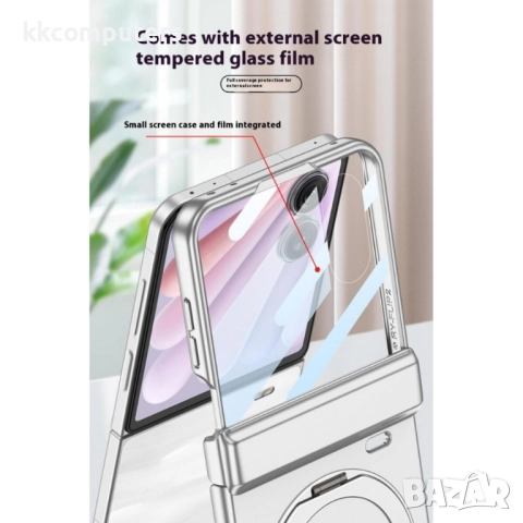 Калъф с протектор GKK за Honor Magic V Flip 2 – магнитна панта, стойка и MagSafe съвместимост, черен, снимка 7 - Калъфи, кейсове - 52165069