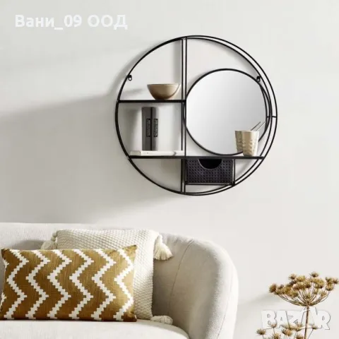 70см! Голяма стенна етажерка с чекмедже и огледало  