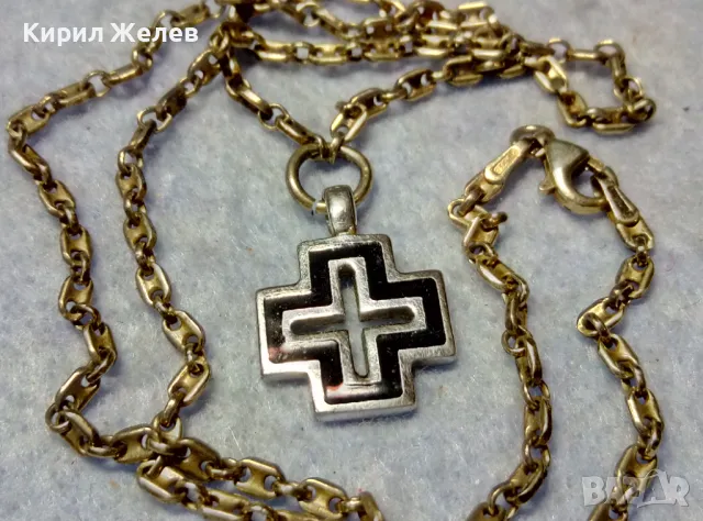 СРЕБЪРЕН КРЪСТ 925 с БЯЛА ПОЗЛАТА и ЕМАЙЛ ИТАЛИЯ с СРЕБЪРНА ВЕРИЖКА СРЕБРО 925 с ЖЪЛТА ПОЗЛАТА 49967, снимка 7 - Колиета, медальони, синджири - 49957894