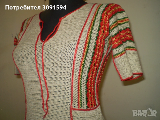 Винтидж плетена рокле с къс ръкава многоцветни мотиви , снимка 9 - Рокли - 53600061