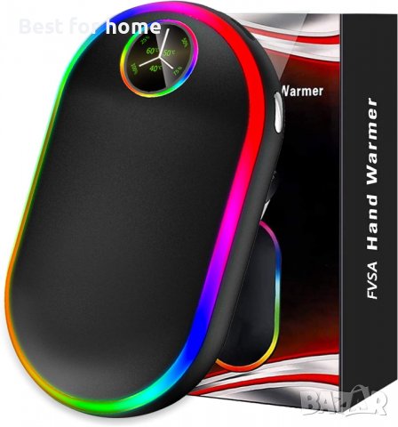 FVSA акумулаторен нагревател за ръце,7 променящи се цвята, 10000mAh, (13-18 часа), преносим USB за м