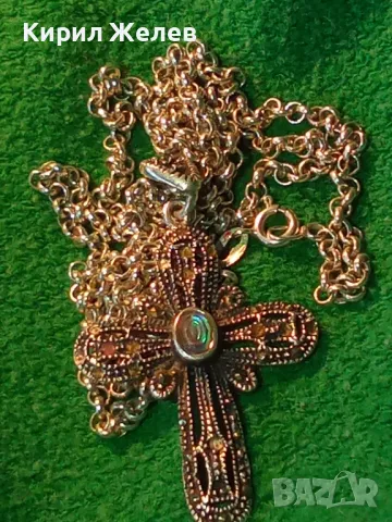 АВТОРСКИ АЖУРЕН СРЕБЪРЕН КРЪСТ СРЕБРО 925 NF с КРАЛСКИ СЕДЕФ МАРКАЗИТИ СРЕБЪРНА ВЕРИЖКА ИТАЛИЯ 41807, снимка 17 - Колиета, медальони, синджири - 49486908