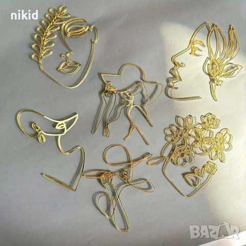 6 вида Абстрактно лице Абстракт контур златист страничен топер украса за торта декор, снимка 2 - Други - 52894485