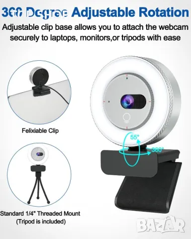 InstyQ 1080P уеб камера за стрийминг със светлина, микрофон 90° изглед, снимка 10 - Друга електроника - 49731150
