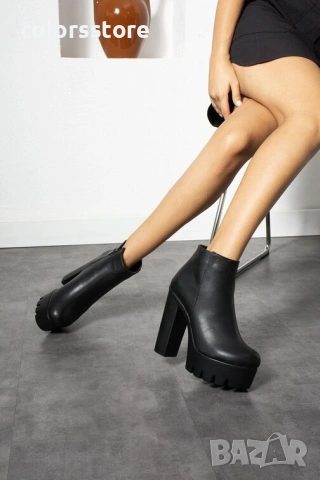 Боти на ток - черна кожа - NA100