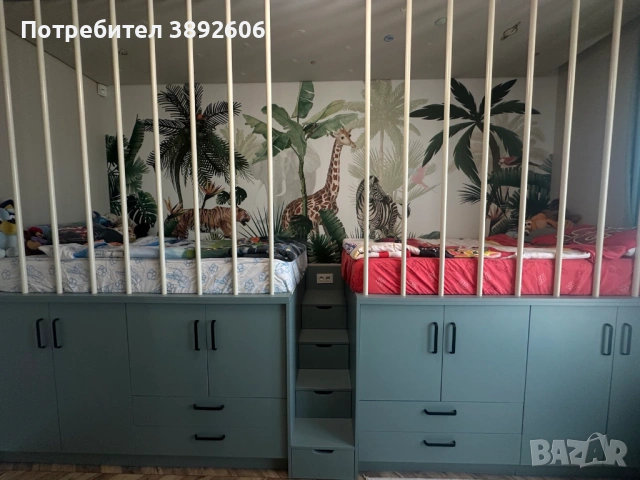 Дизайнерски детски легла със шкафове и стълба | ръчна изработка, снимка 2 - Спални и легла - 53753353