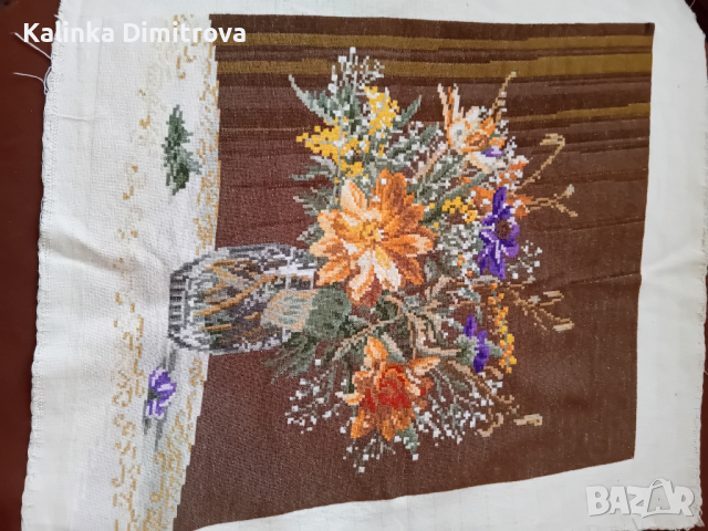 Гоблен ваза с цветя.Размер 42/36см., снимка 3 - Гоблени - 44725886