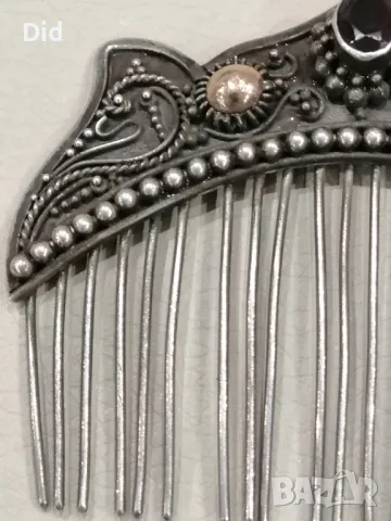 Стара сребърна фиба с гранат и злато. , снимка 4 - Антикварни и старинни предмети - 47983185