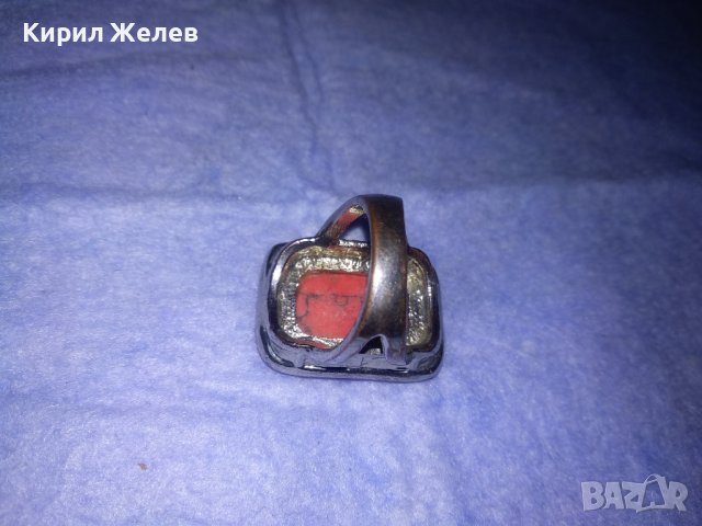 ЕФЕКТЕН ПОСРЕБРЕН МЕДЕН РЕТРО - АРТ ПРЪСТЕН с ЮВЕЛИРНО ШЛИФОВАН ЧЕРВЕН КОРАЛ 36968, снимка 7 - Пръстени - 39715018