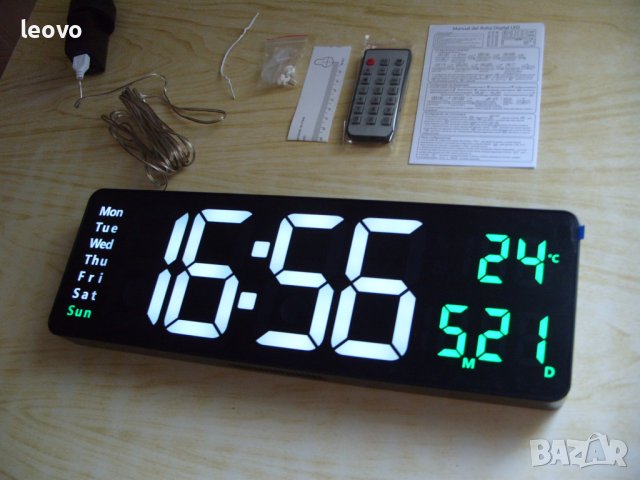 Огромен електронен стенен часовник DS-6626, с термометър и дистанционно, снимка 8 - Стенни часовници - 42589199