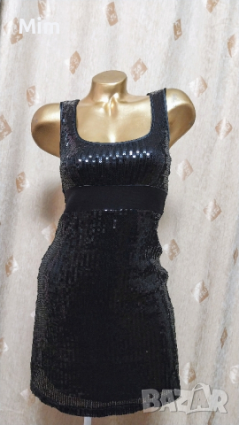S Черна рокля с черни пайети , снимка 2 - Рокли - 44628986