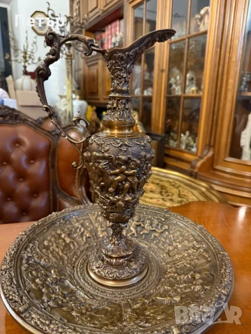 Голямо бронзово плато с масивна кана!, снимка 3 - Антикварни и старинни предмети - 50695840