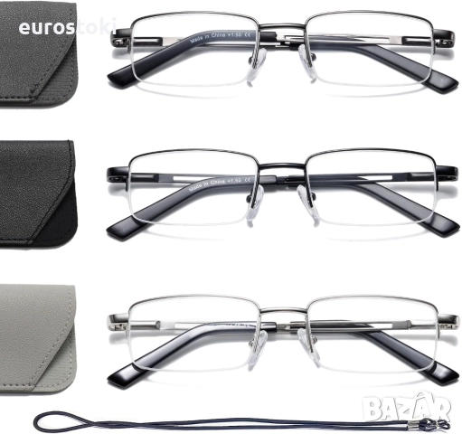 Hubeye 3 бр. Очила за четене с половин рамка за мъже и жени, метална рамка, пружинни панти, блокиран, снимка 7 - Слънчеви и диоптрични очила - 51458543