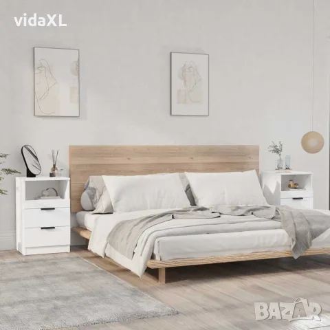 vidaXL Нощни шкафчета, 2 бр, бели, инженерно дърво, снимка 2 - Шкафове - 56148002