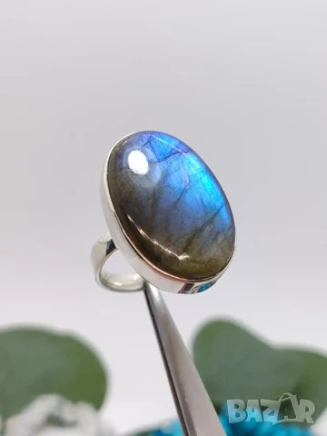Космически сребърен пръстен с голям лабрадорит 