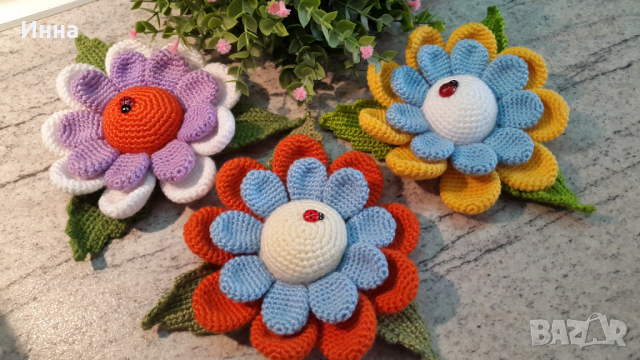 Плетена играчка Голямо цвете, Плетени, ръчно изработени. Перфектен подарък, снимка 15 - Романтични подаръци - 32418906