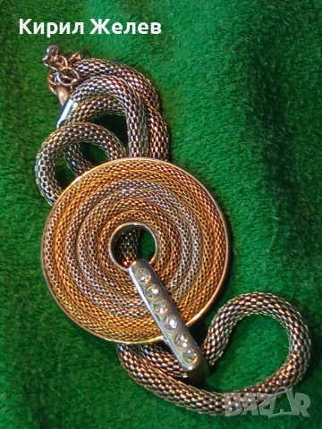 ЗЛАТИСТО-СРЕБРИСТО ФЕШЪН АРТ КОЛИЕ БЛАГОРОДНА НЕРЪЖДАЕМА СТОМАНА с ФАСЕТ ЦИРКОНИ 27434, снимка 2 - Колиета, медальони, синджири - 35100914