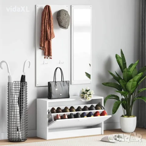 vidaXL 3-в-1 портманто, бял, инженерно дърво, снимка 2 - Портманта - 56147092