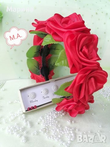 Красива Диадема " 7 червени рози", снимка 5 - Шноли, диадеми, ленти - 41588748